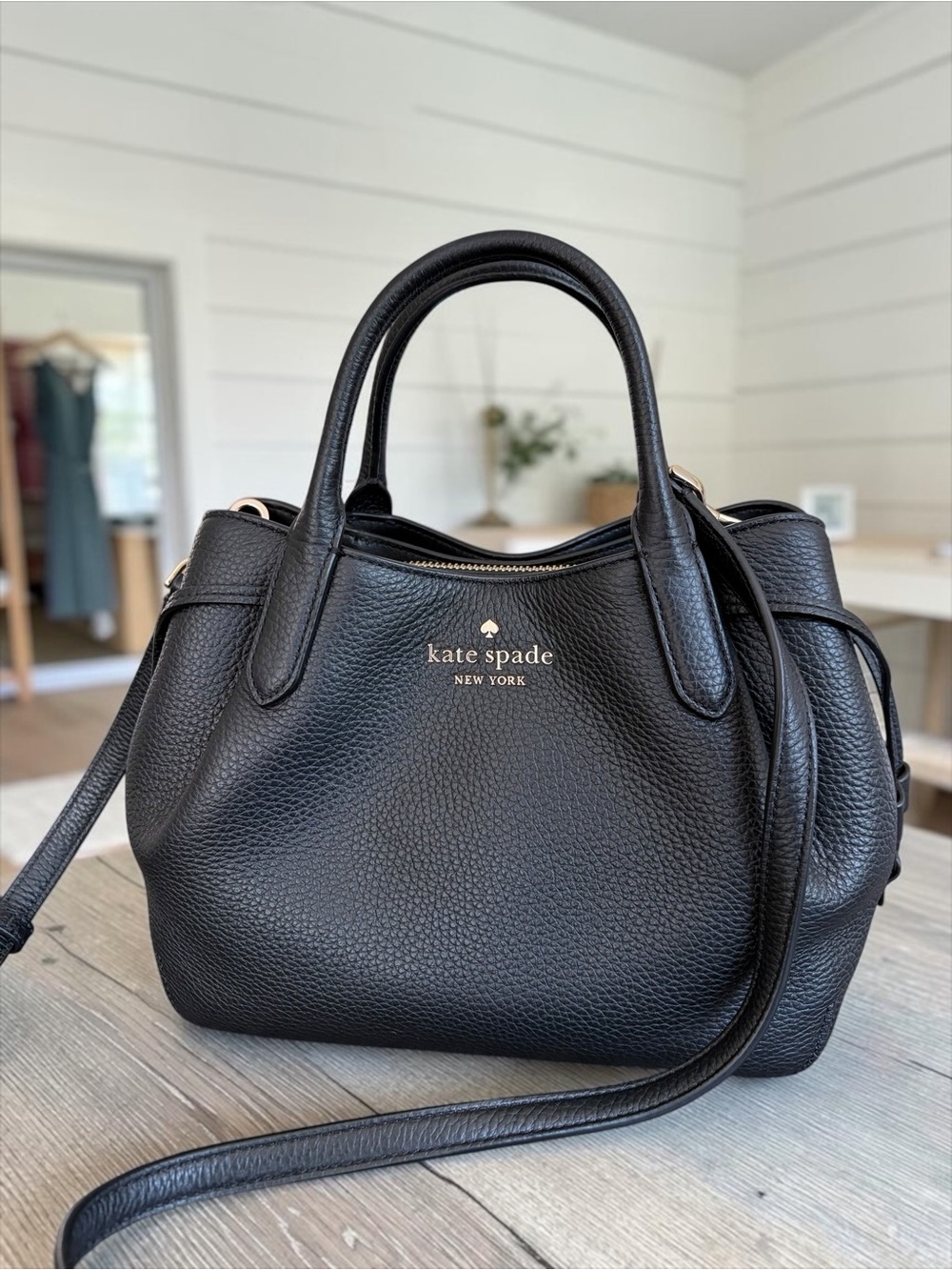 kate spade Black Pebbled Leather Satchel with Detachable Crossbody Strap